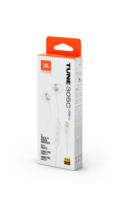 JBL Tune 305C USB-C Wired Earbuds High Resolution White| JBLT305CWHT - Image 7