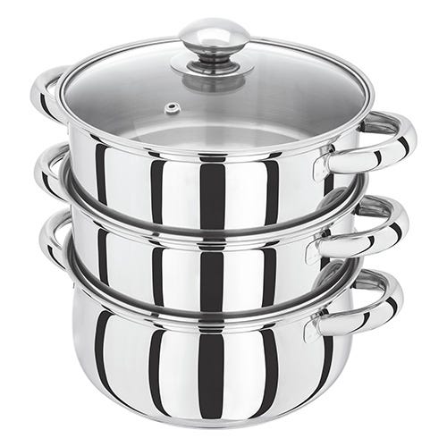 Judge Essentials 20cm 3 Tier Stainless Steel Steamer Set with Glass Lid, Oven Safe, Induction Compatible – Keans Claremorris