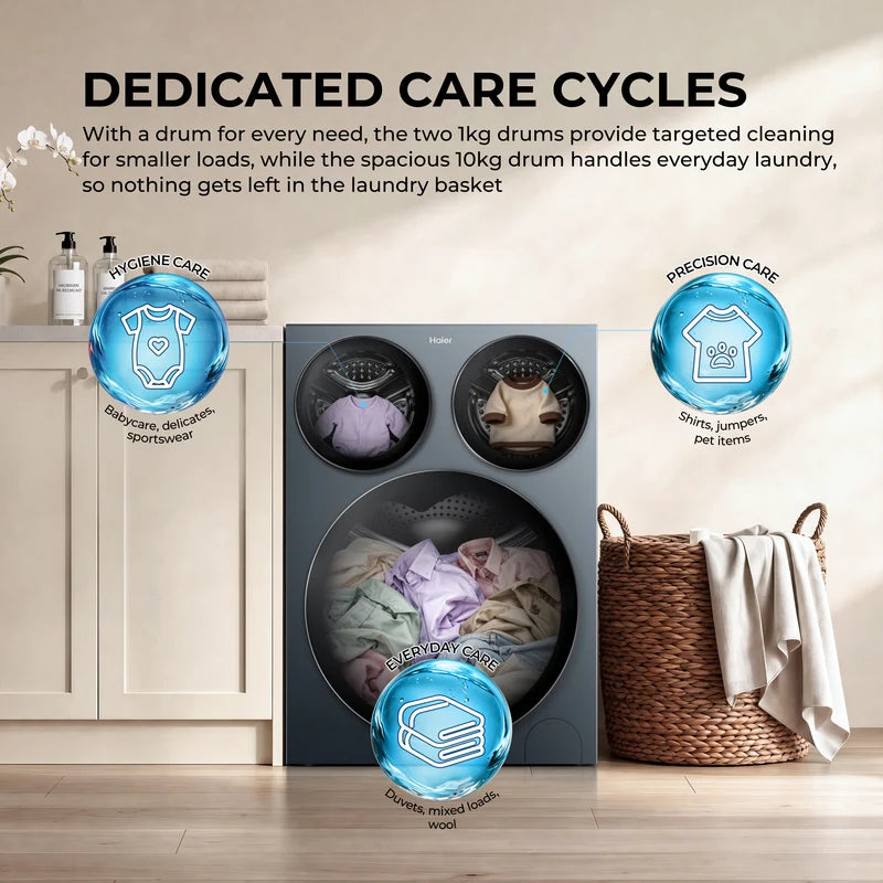 Haier Multi Wash 3-Drum Washing Machine 10kg+1kg+1kg | HW120BD14697U1UK - Image 3