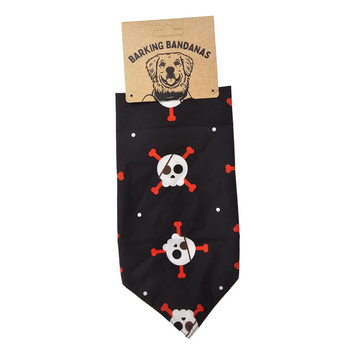 Black Halloween Skull dog bandana, hand-tied scarf in small to large sizes, perfect for festive pet costumes - Keans