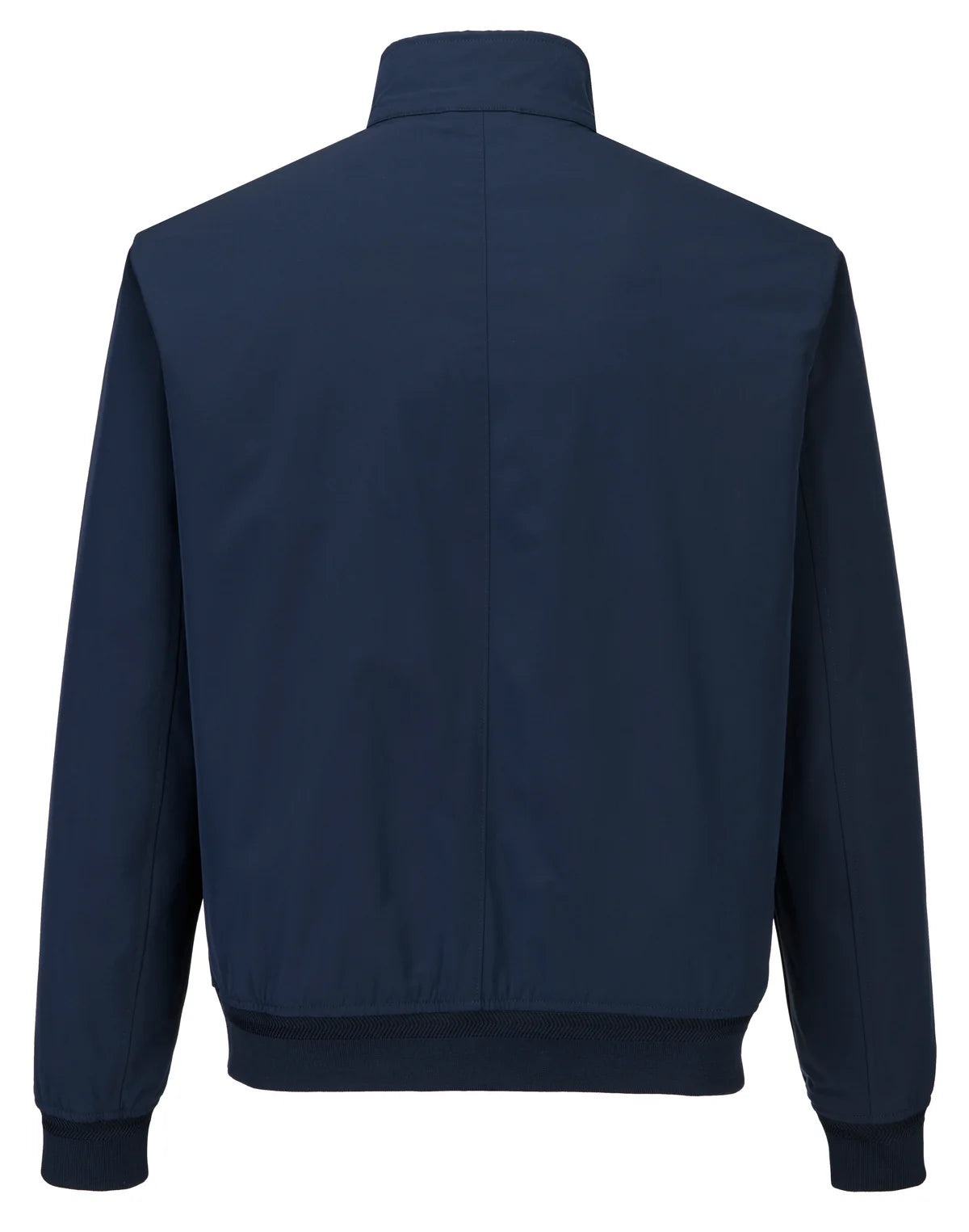 Back view of the Harry Jacket Navy showing a high collar and ribbed cuffs and hem.