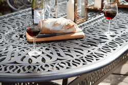 Amalfi 6 Seat Oval Garden Furniture Set in Bronze and Amber – Durable Outdoor Dining Set | Keans Claremorris