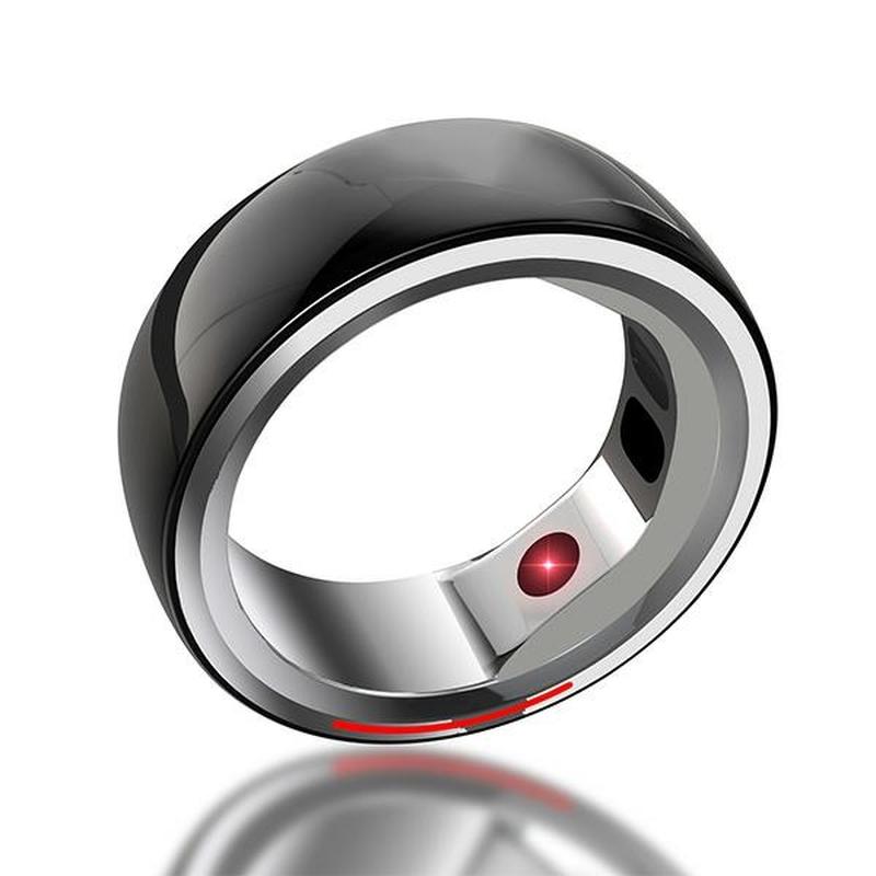 Hi Future Smart Nano Ceramic Ring 60mm in black with silver inner band and red sensor light inside