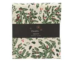 Holly Leaf Christmas Tablecloth – White & Green Rectangular (240cm x 140cm) Keans Claremorris