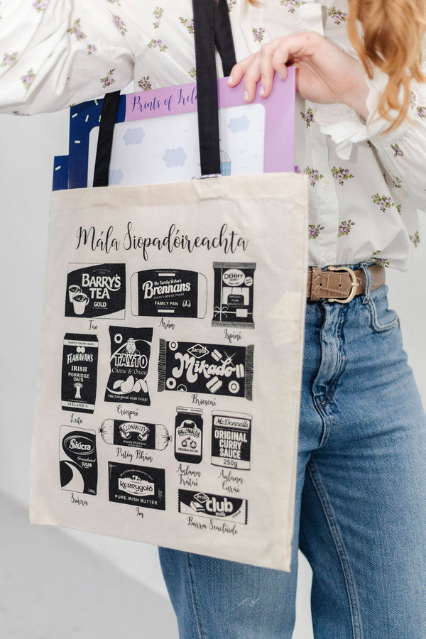 Irish Groceries Tote Bag with sturdy handles, eco-friendly design – available at Keans Claremorris store.