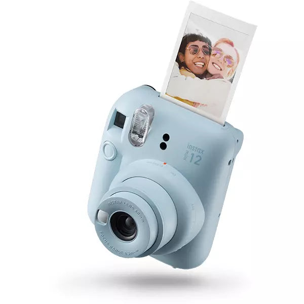 Instax Mini 12 Blue instant camera with selfie mirror, close-up mode, automatic flash, includes 2 AA batteries – Keans