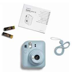 Instax Mini 12 Instant Camera in Blue, compact design, easy print photos, available at Keans Claremorris