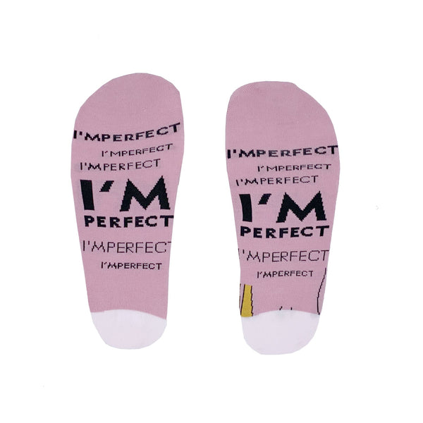 I'm Perfect women's socks 8-12, self-love affirmation design, celebrates unique beauty – Keans Claremorris.