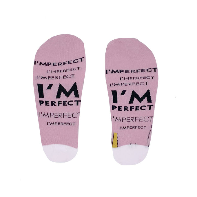 I'm Perfect women's socks 8-12, self-love affirmation design, celebrates unique beauty – Keans Claremorris.
