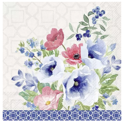 Indigo Bouquet Light Grey Cocktail Napkins Keans Claremorris