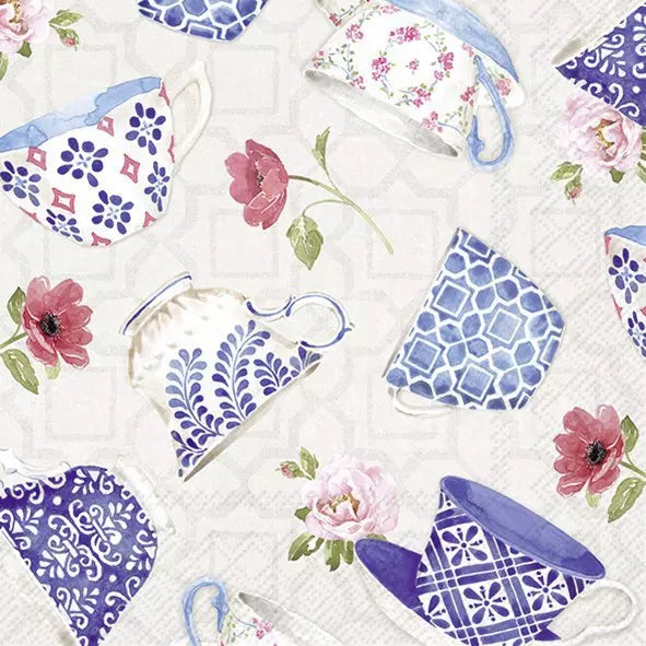 Indigo Coffee Mugs Light Grey Lunch Napkins Keans Claremorris