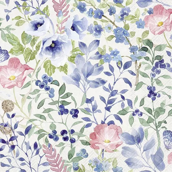 Indigo Flowers Light Grey Lunch Napkins Keans Claremorris