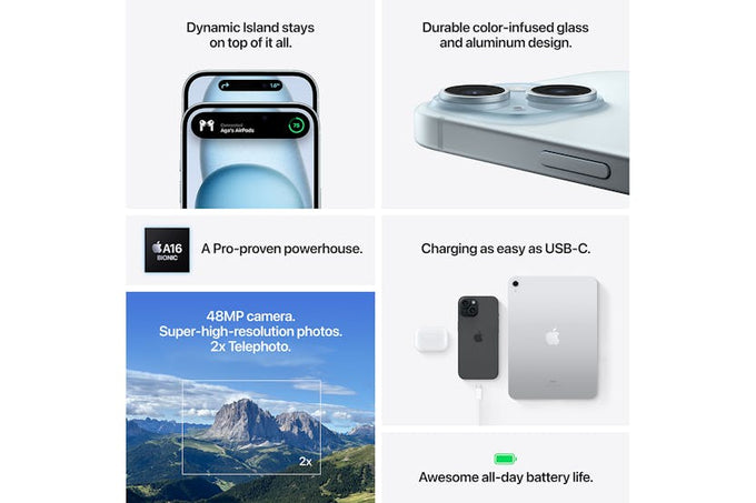 iPhone 15 Pink 128GB 5G smartphone, sleek design, available at Keans Claremorris store