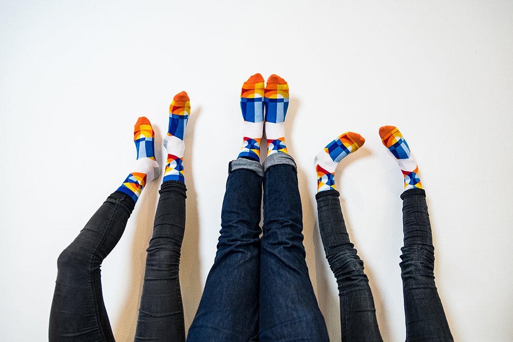 Shane O'Malley limited edition funky artist socks, sizes 8-12, wearable art by Keans Claremorris.