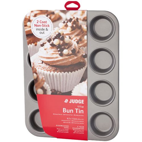 Judge Bakeware 12 Cup Non-Stick Bun Tin, 26x34cm, heavy-duty steel, dishwasher safe, easy clean – Keans Claremorris