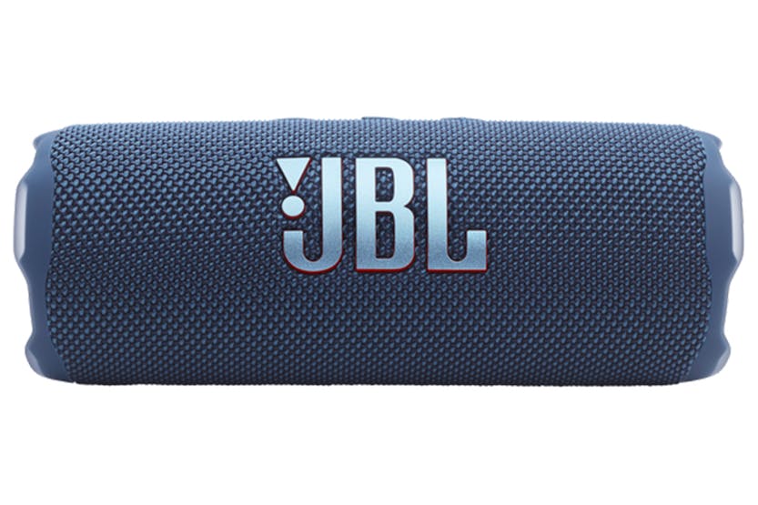 Blue JBL Flip 7 portable Bluetooth speaker shown from the front with logo visible on fabric grille