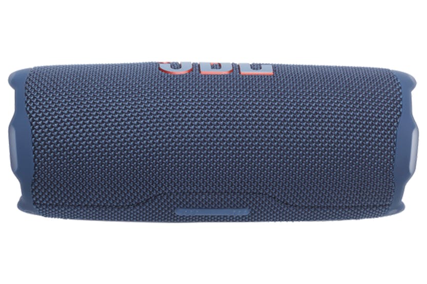 JBL Flip 7 portable Bluetooth speaker in blue, front view showing fabric grille and logo.