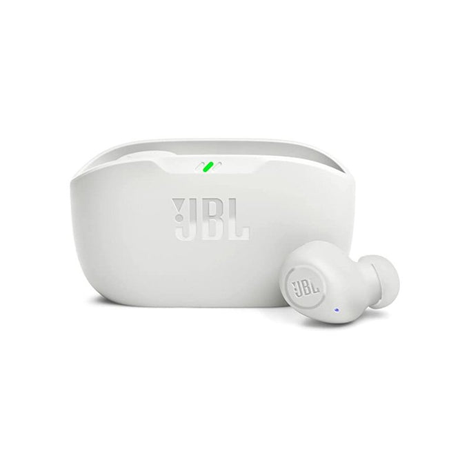 JBL Wave Buds True Wireless Earbuds in white with deep bass, 32hr battery, IP54 water resistance, available at Kean’s