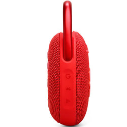 JBL Clip 5 Red portable Bluetooth speaker with carabiner, waterproof, compact design – available at Keans Claremorris.