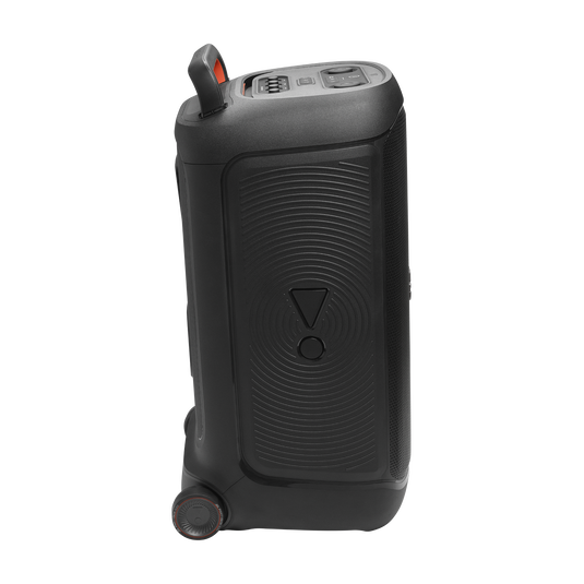 JBL Partybox 520 portable speaker shown from the side with handle and wheels visible.