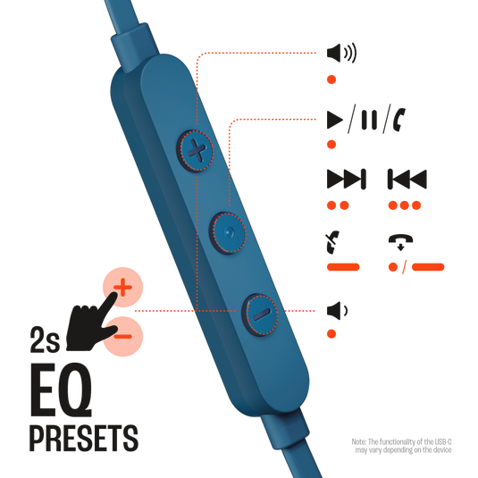 JBL Tune 310C USB-C Wired In-Ear Headphones High Res Blue| JBLT310CBLU - Image 4