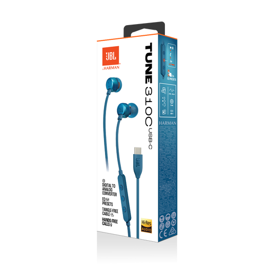 JBL Tune 310C USB-C Wired In-Ear Headphones High Res Blue| JBLT310CBLU - Image 8