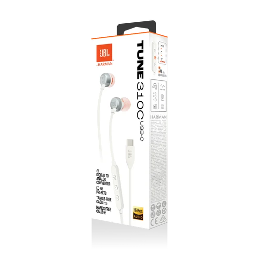 JBL Tune 310C USB-C Wired In-Ear Headphones High Res White| JBLT310CWHT - Image 8