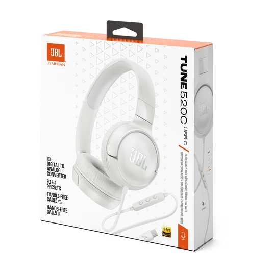 JBL Tune 520C USB-C On-Ear Wired Headphones Mic White| JBLT530CWHT - Image 8