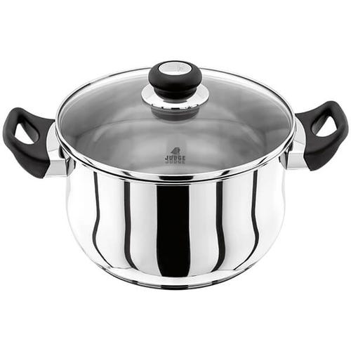Judge Vista 24cm 5L stainless steel stockpot with glass lid, induction compatible, stay-cool handles - Keans Claremorris