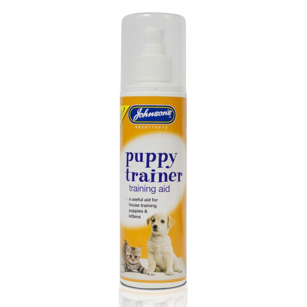 Johnson's Puppy & Kitten Training Spray 150ml for toilet training pets, encourages regular habits – available at Keans