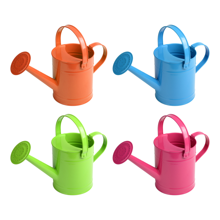 Children's watering can with top and side grips, cheerful colors, easy to fill – available at Keans Claremorris.