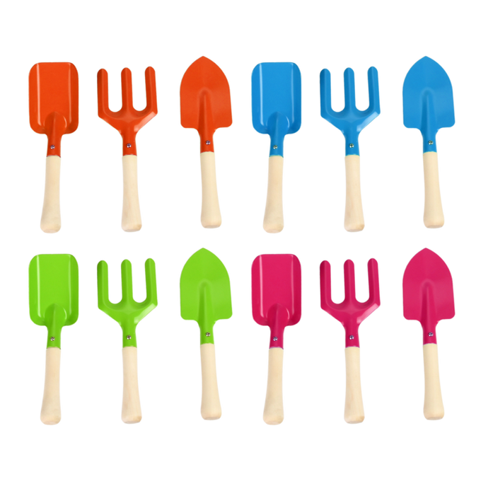 Children's garden tools set of 3 with FSC wood handles, colorful, kid-friendly design – Keans Claremorris.