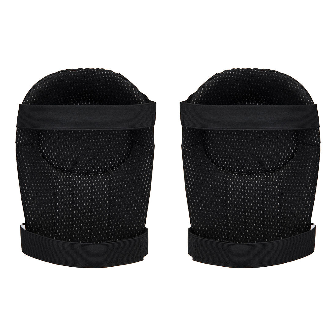 Pair of black lightweight kneepads with breathable mesh fabric and elastic straps on white background