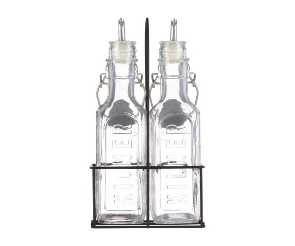 Kilner Set Of 2 Oil Bottles & Metal Rack 0.3 Litre Keans Claremorris