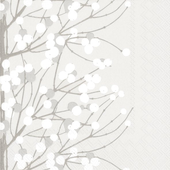 Lumimarja Lunch Napkins 20-pack, 33x33 cm, beige with white berry design, eco-friendly, biodegradable tissue – Keans