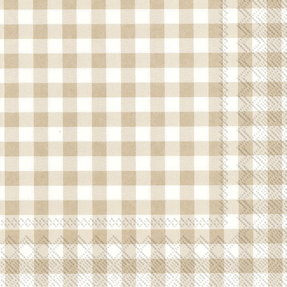 Taverna Cream Lunch Napkins 20-pack, beige check on cream, 33x33 cm, eco-friendly, biodegradable tissue – Keans Claremorris