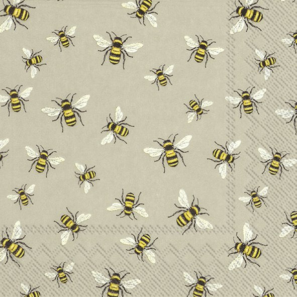 Lovely Bees Linen Lunch Napkins 20-pack, 33x33 cm, eco-friendly bee design, biodegradable, perfect for garden parties –