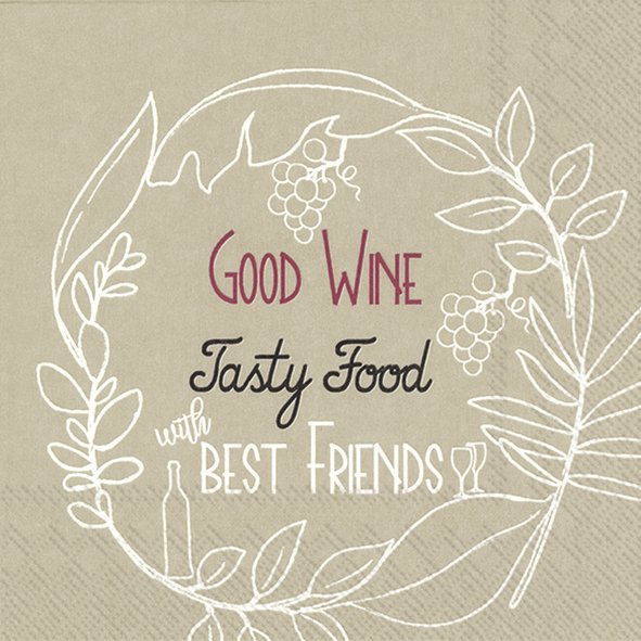 Good Wine Tasty Food Linen Lunch Napkins 33x33 cm pack of 20 by Keans Claremorris