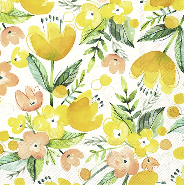 Bright yellow 3-ply paper lunch napkins, pack of 20, durable and absorbent – available at Keans Claremorris.
