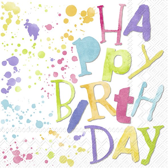 Birthday Splashes Lunch Napkins 20-pack, colorful confetti design, eco-friendly, 33x33 cm, by Keans Claremorris