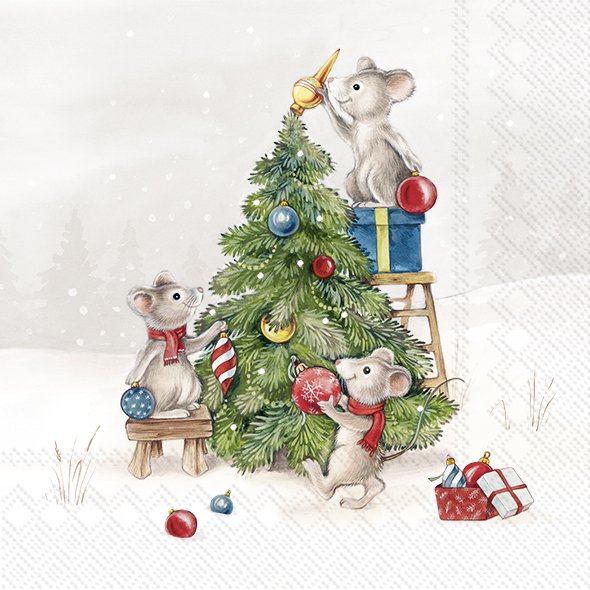 Mice At Work light grey lunch napkins, 20-pack, 33x33 cm, eco-friendly, biodegradable, from Keans Claremorris.