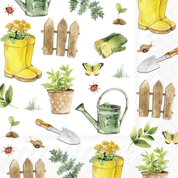 Gardening Lunch Napkins 20-pack, 33x33 cm, eco-friendly 3-ply cellulose with garden tools design – Keans Claremorris