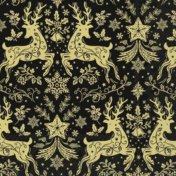 Christmas Ornaments Black Gold Lunch Napkins