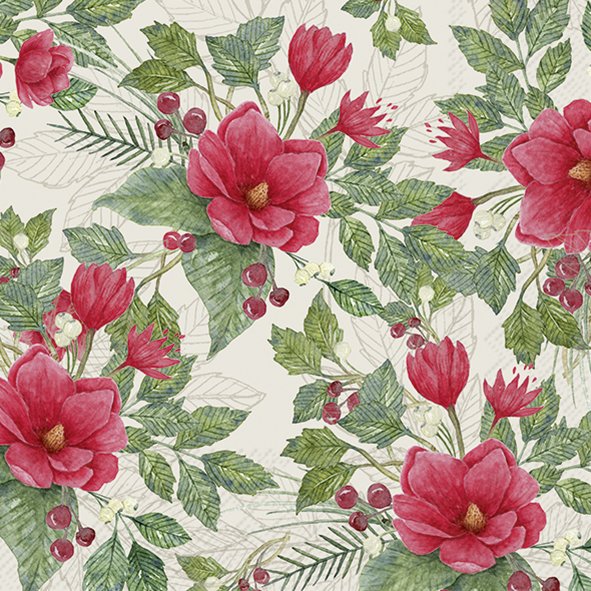 Christmas Flowers Cream Lunch Napkins - Image 1