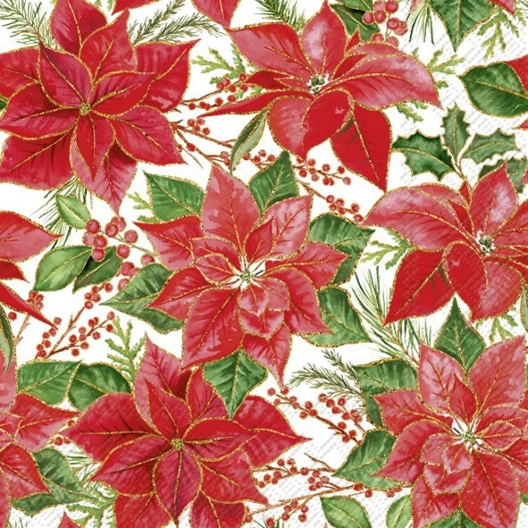 Christmas Poinsettia white lunch napkins, 20 pack, 33x33 cm, eco-friendly, festive design – Keans Claremorris