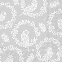 Bright Bird Wreath Silver Christmas lunch napkins, 20-pack, 33x33 cm, eco-friendly, festive design – Keans Claremorris