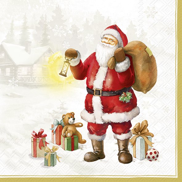 Happy Santa Gold Lunch Napkins, 33x33cm, 20 biodegradable 3-ply napkins, non-toxic inks, eco-friendly by Keans Claremorris