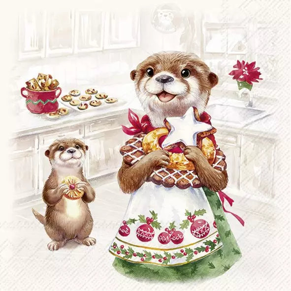 Otter Family Baked Cream Lunch Napkins - Image 1