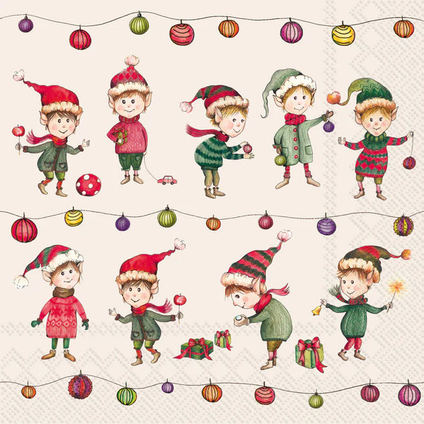 Elves At Work Cream Lunch Napkins