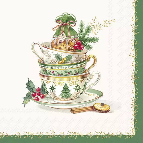 Festive Tea Time Cream Lunch Napkins - Image 1